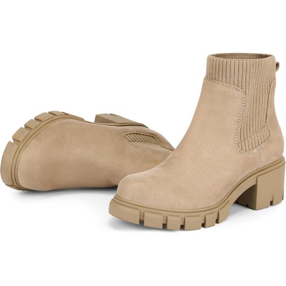 Fitory Ankle Boote Women Tan Thermoplastic Elastomers Mid Heel Elastic - Picture 1 of 6